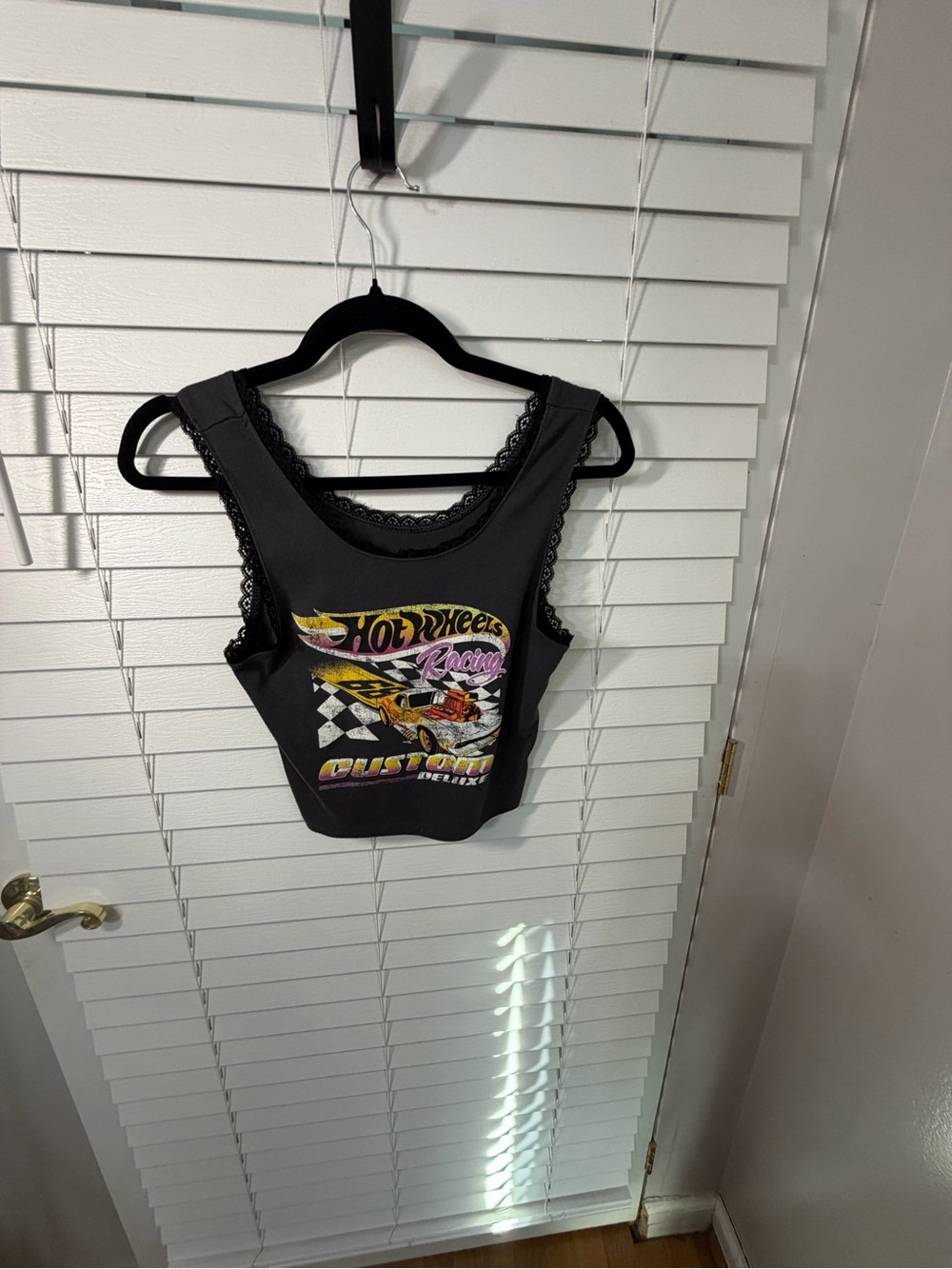 Hot Wheels Black Graphic Lace-Trim Crop Tank